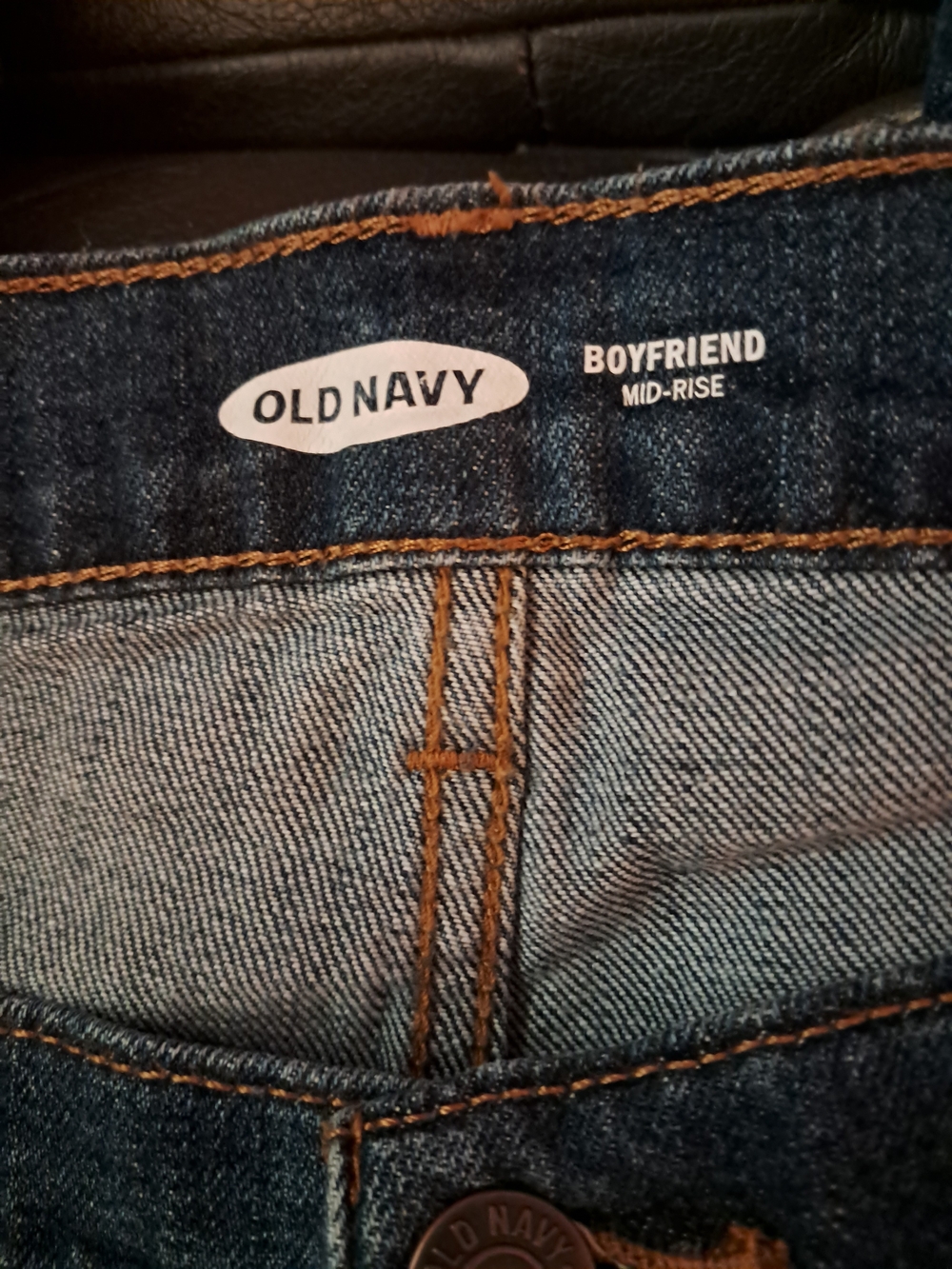 Old Navy Women's Boyfriend Mid-Rise Jeans - Dark Blue with Contrast Stitching